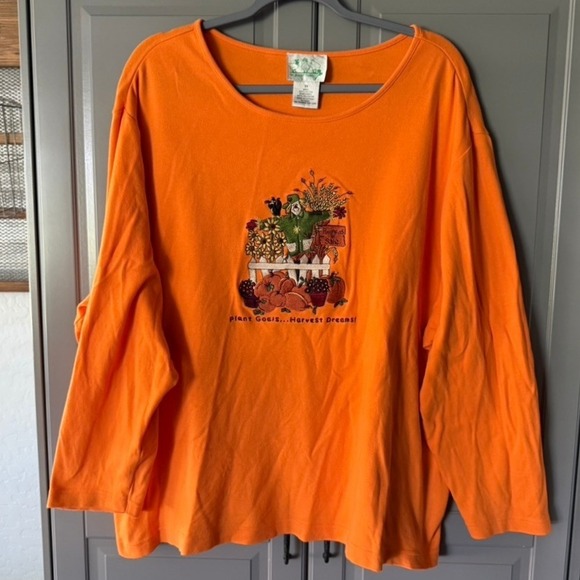Quacker Factory Harvest Dreams Fall Embroidered Long Sleeve Shirt, Orange,3X - Picture 1 of 8